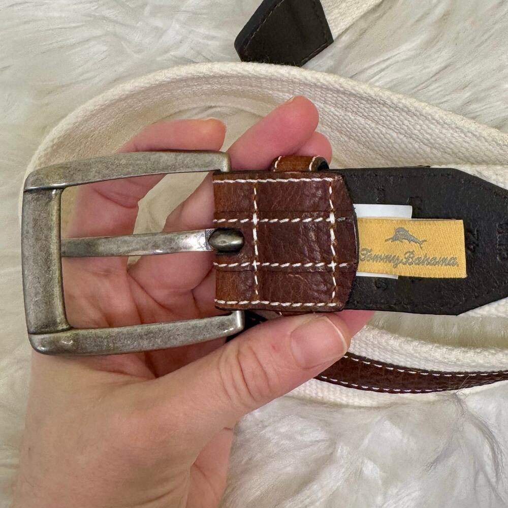 Tommy Bahama Casual Belt Cream Brown Leather Mens Sz 42 Resort Vacation Preppy - Picture 6 of 8